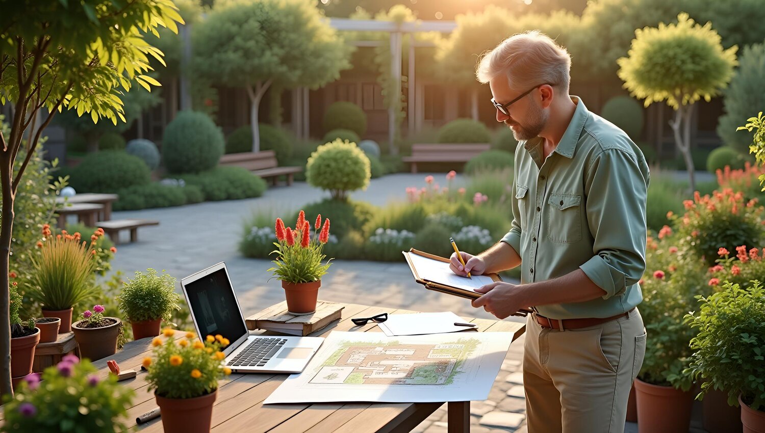 záhradný architekt, profesionál, odborník, manažér projektov, vedúci tímu